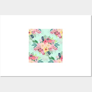 Elegant Floral Watercolor Paint Mint Girly Design Posters and Art